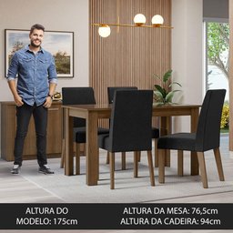 Conjunto Sala de Jantar Mesa Tampo de Vidro 4 Cadeiras Rustic/oxford Antônia Madesa - 4