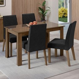 Conjunto Sala de Jantar Mesa Tampo de Vidro 4 Cadeiras Rustic/oxford Antônia Madesa - 1