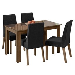 Conjunto Sala de Jantar Mesa Tampo de Vidro 4 Cadeiras Rustic/oxford Antônia Madesa - 2