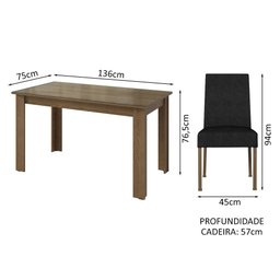 Conjunto Sala de Jantar Mesa Tampo de Vidro 4 Cadeiras Rustic/oxford Antônia Madesa - 3