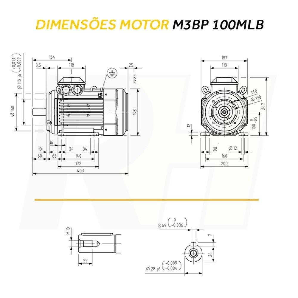 Motor Elétrico Trifásico Ir3 4 Polos - 5cv - M3bp 100 Mlb 4l - 3