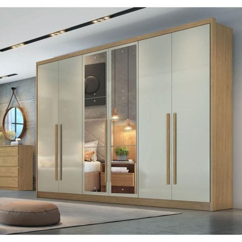 Guarda Roupa Casal com Espelho 6 Portas 6 Gavetas - Robust -cumaru/fendi - Móveis Novo Horizonte