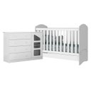 Ver imagem 1 de Cômoda Ludi Sapateira 4 Gavetas MDF + Berço Mini Cama Chuva de Amor Branco