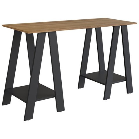Escrivaninha Mesa Escritorio Cavalete 2 Prateleiras Mell Preto B61 Novam