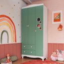 Ver imagem 1 de Guarda Roupa Infantil 91,5cm X 198cm C/ 3 Portas e 2 Gavetas Cor:branco com Verde