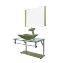 Ver imagem 1 de Gabinete de Vidro 60cm Cuba Chanfrada Dourado + Torneira Cascata - Dahora
