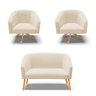 Kit 1 Namoradeira E 2 Poltronas Base Madeira A19 Bege - 1