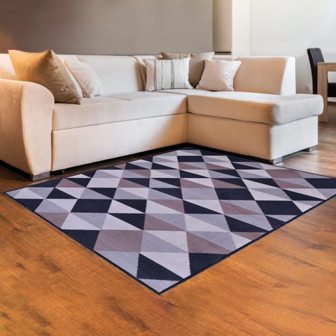 Tapete para Sala Retangular Geométrico Losango 250x200 Cm Reinassance Verona Veludo Cinza- Clicklar
