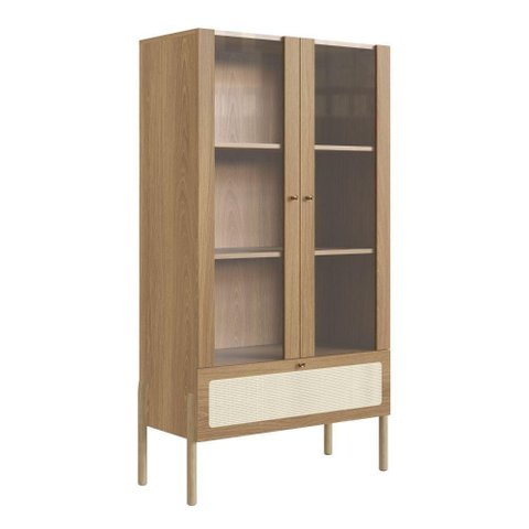 Cristaleira 2 Portas Oslo Artesano 83 Cm Largura Mdp Hanover Palha Sintética Bege Pés Madeira Maci