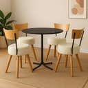 Ver imagem 1 de Mesa de Jantar Redonda 80cm Preto com 4 Cadeiras Estofada Off-white Encosto Madeira Urban