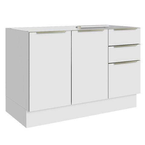 Balcão Gabinete de Pia Madesa Lux 120 cm 2 Portas 3 Gavetas (Sem Tampo) Branco/Branco Veludo