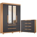 Ver imagem 1 de Guarda Roupa Solteiro Doble 04 Portas com Espelho e Cômoda Doble Freijo Titanium Flex - Móveis
