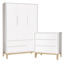 Ver imagem 1 de Jogo de Quarto Classic Guarda Roupa 3 Portas e Cômoda 3 Gavetas Branco Fosco com Pés Madeira Natural