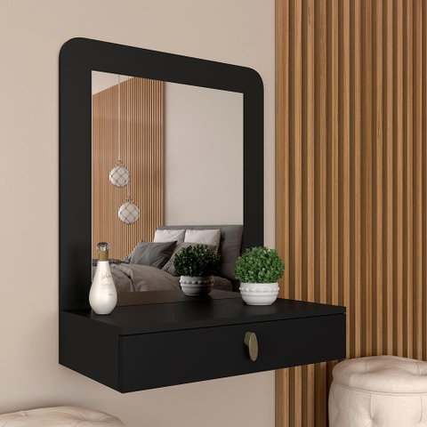 Penteadeira Suspensa com Espelho Maria Preto Fosco - Móveis Arapongas Preto Fosco