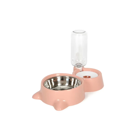 Bebedouro Automático e comedouro Pet duplo para pet com suporte para garrafa