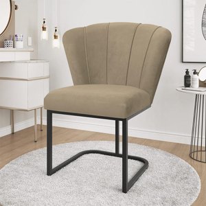 Cadeira Jantar Flor Mesa Cozinha Reforçada Base Metal Preta Cor:capuccino