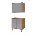 Ver imagem 1 de Balcão com Aéreo Aurea 80 Cm com 4 Portas Cinamomo/platina