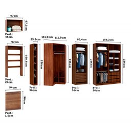Guarda Roupa de Canto Solteiro 11 Portas 9 Gavetas Nogueira Dourado com Connect Prime Luciane - 4