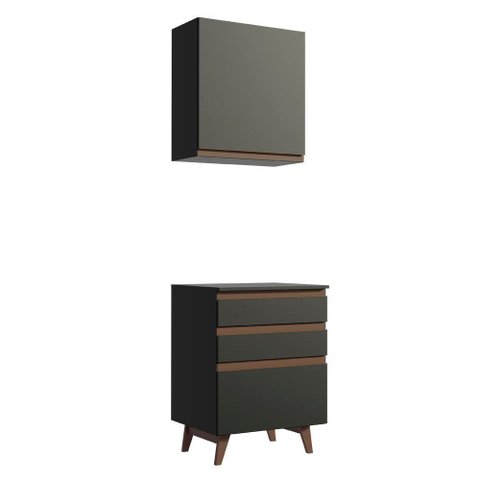 Conjunto Reims com Armário Aéreo e Balcão Preto Madesa