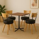 Ver imagem 1 de Conjunto Mesa de Jantar Quadrada Preta Tampo Imbuia com 4 Cadeiras Estofada Preta Encosto Madeira Ur