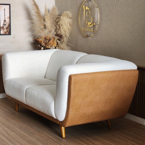 Sofá Íris 2 Lugares Luxo Linho e Couro Sintético | Sofá para Sala Moderna Conforto Premium