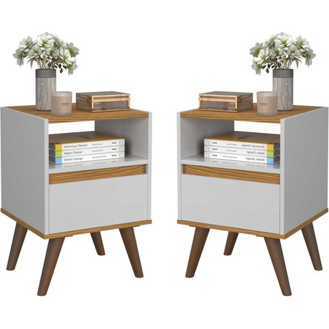 Mesa de Cabeceira Ted:branco/freijó