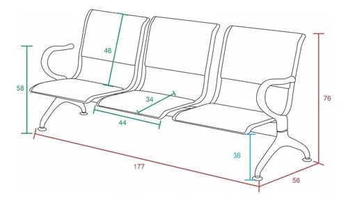 Cadeira Longarina Aeroporto Cromada 3 Lugares - 7
