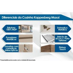 Balcão de Cozinha Maxxi G746 1 Porta e 4 Gavetas c/ Tampo Nogal/Preto - Kappesberg - 3