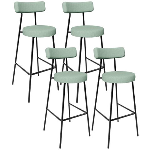 Kit 04 Banquetas Alta Bar Cozinha Sala de Jantar Aço Milão L02 Linho Verde Menta - Lyam Decor