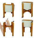 Ver imagem 5 de Puff Banqueta Redondo Zoe Corino Caramelo e Linho Gelo Decorativo Base de Madeira - Arkell