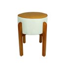 Ver imagem 2 de Puff Banqueta Redondo Zoe Corino Caramelo e Linho Gelo Decorativo Base de Madeira - Arkell