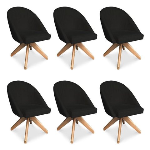 Kit 6 Poltronas Cadeira Giratória Bela Suede Base Madeira Preto Pallazio