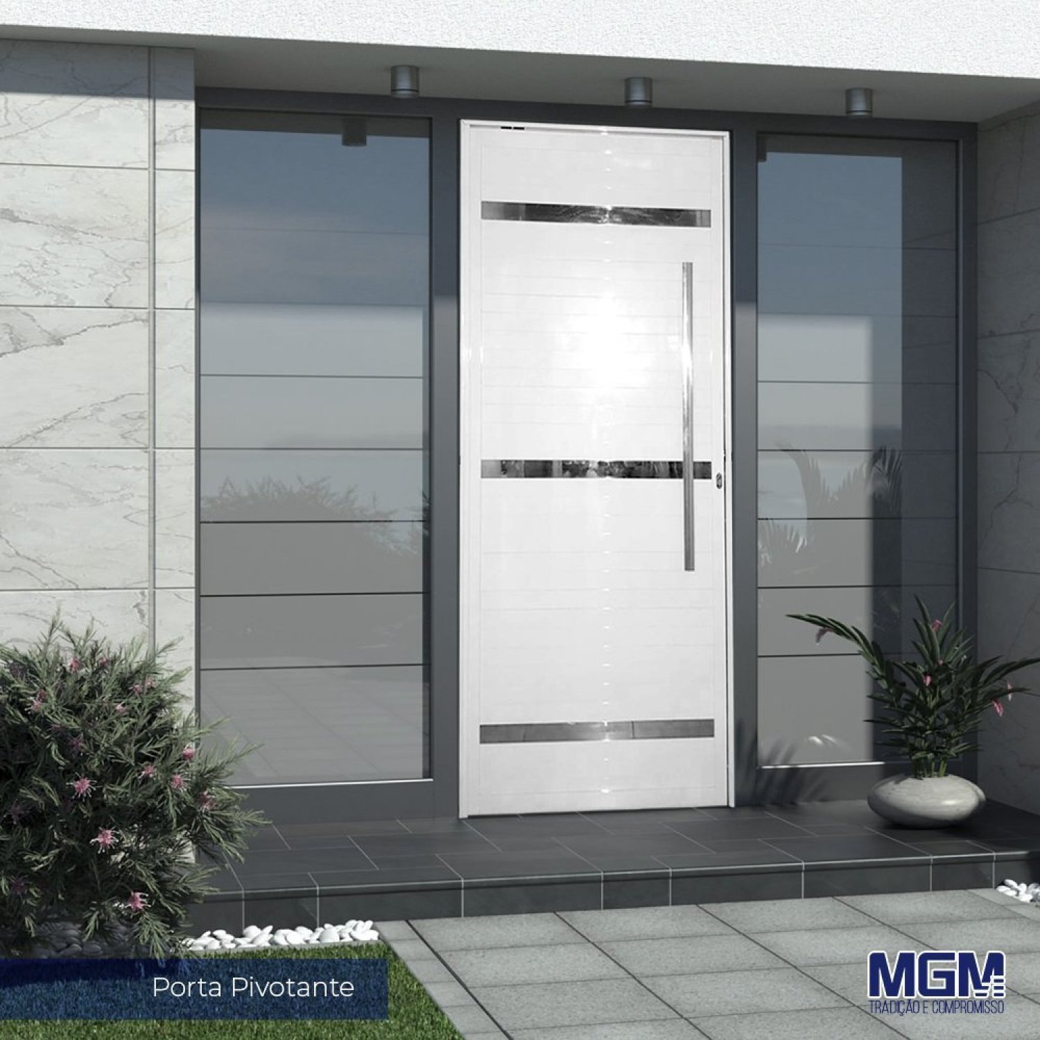 Porta de Aluminio Pivotante Branca com Frisos 220x110 MGM - 1