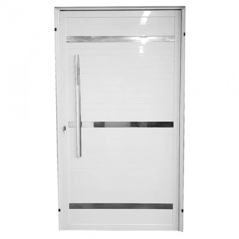Porta de Alumínio Pivotante 220x130cm com Friso e Puxador Linha Project MGM Abertura Direita Branco