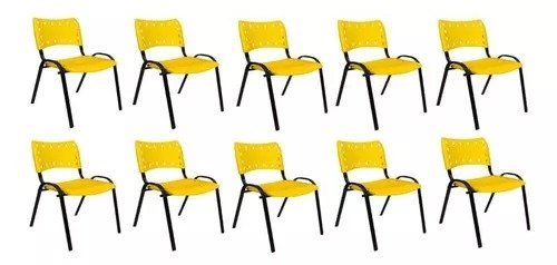 Kit Com 10 Cadeiras Iso Para Escola Escritório Comércio Amarela Base Preta - 1