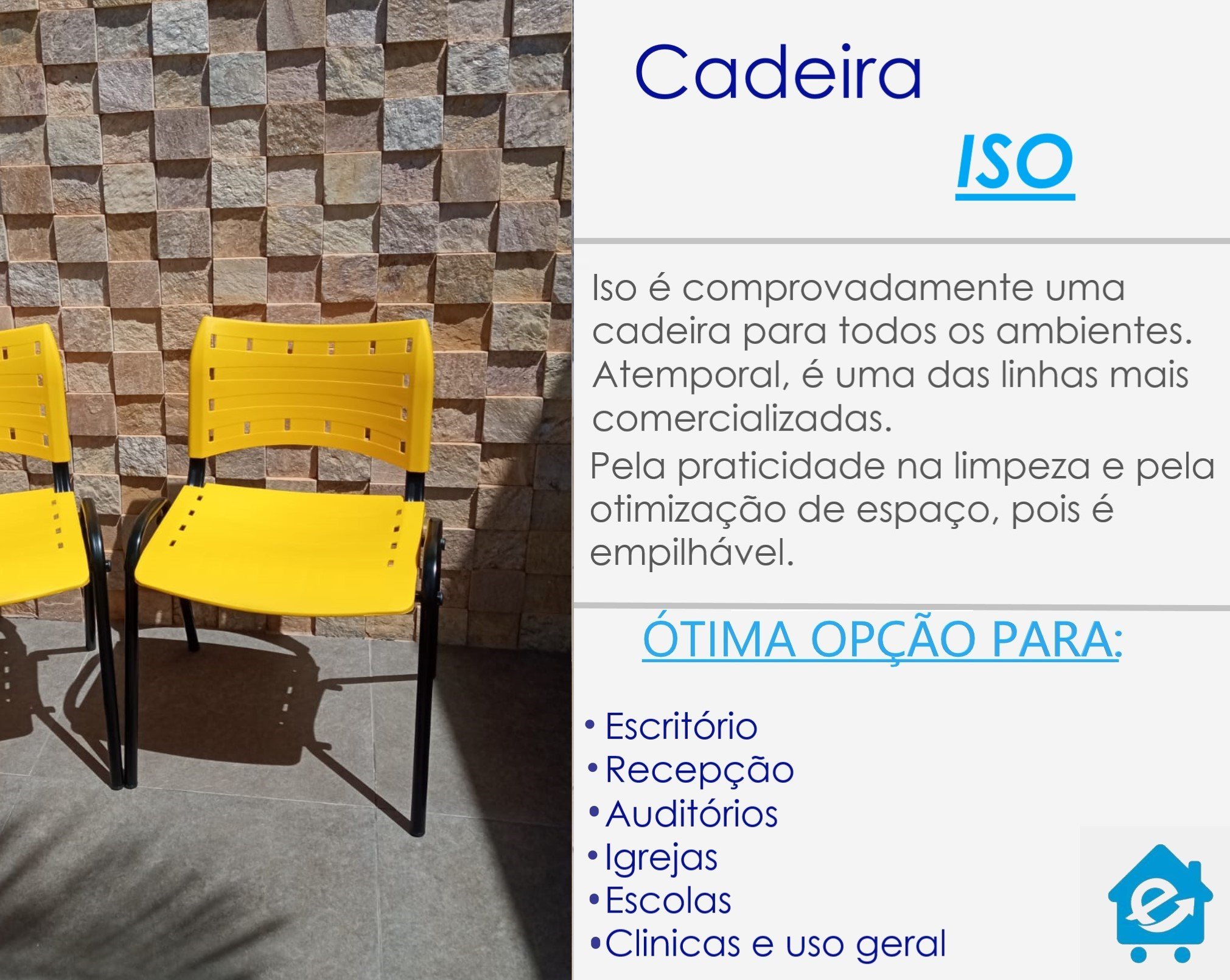 Kit com 10 Cadeiras Iso para Escola Escritório Comércio Amarela Base Preta - 8