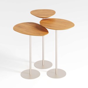 Conjunto de 3 Mesas Laterais Orgânicas Kaleo Base Champanhe Tampo Mel