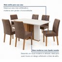 Ver imagem 6 de Conjunto Sala de Jantar 6 Lugares Quadrada Tampo MDF Mesa Astrid com Cadeiras Apogeu Marrom Amêndoa Clean/Off White/Avelã