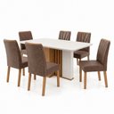 Ver imagem 2 de Conjunto Sala de Jantar 6 Lugares Quadrada Tampo MDF Mesa Astrid com Cadeiras Apogeu Marrom Amêndoa Clean/Off White/Avelã