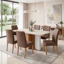 Ver imagem 1 de Conjunto Sala de Jantar 6 Lugares Quadrada Tampo MDF Mesa Astrid com Cadeiras Apogeu Marrom Amêndoa Clean/Off White/Avelã