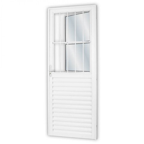 Porta de Alumínio Postigo 210x80cm com Vidro Liso Soft Plus MGM Abertura Direita Branco
