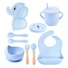 Kit Introdução Alimentar Bebê Silicone Prato Talher 10 Peças Azul - 1