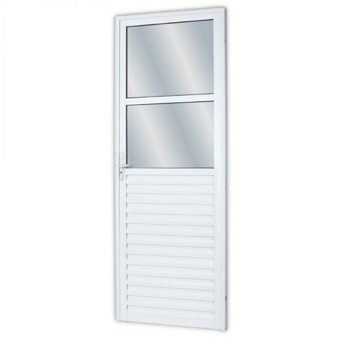 Porta de Alumínio 210x80cm com 2 Vidros Mini Boreal Linha Solida MGM Abertura Direita Branco
