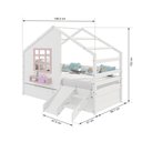 Ver imagem 4 de Cama Casinha com Janela com 02 Gavetas e Escorregador Madeira Maciça Branco/ Rosa Housin