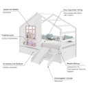 Ver imagem 3 de Cama Casinha com Janela com 02 Gavetas e Escorregador Madeira Maciça Branco/ Rosa Housin
