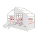 Ver imagem 2 de Cama Casinha com Janela com 02 Gavetas e Escorregador Madeira Maciça Branco/ Rosa Housin