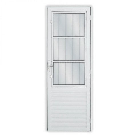 Porta de Alumínio Postico 210x80cm com 3 Vidros Mini Boreal Linha Solida MGM Abertura Esquerda Branco