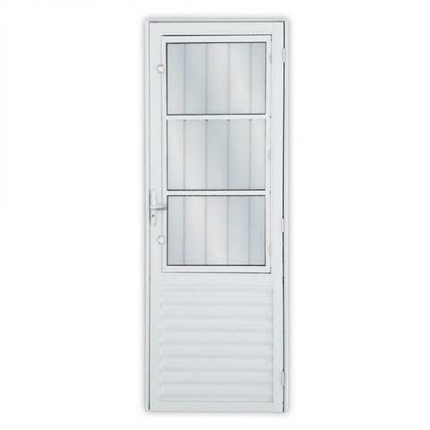 Porta de Alumínio Postico 210x90cm com 3 Vidros Mini Boreal Linha Solida MGM Abertura Direita Branco