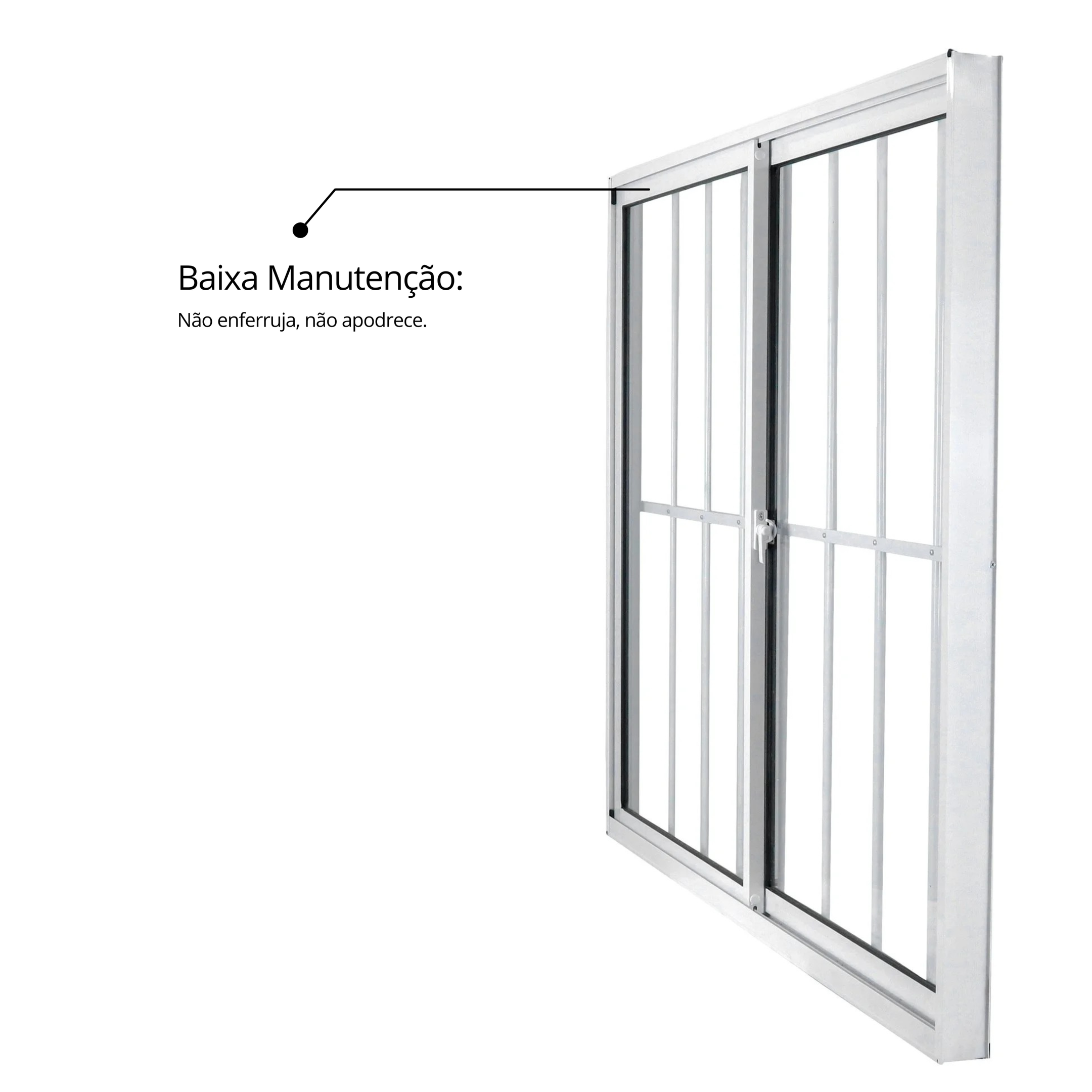 Janela de Alumínio de Correr 100x150cm 2 Folhas com Grade e Vidro Liso Linha Soft MGM Branco - 6