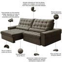 Ver imagem 3 de Sofá Retrátil Reclinável para Sala 4 Lugares 290cm Nebrasca F04 Veludo Marrom - Lyam Decor